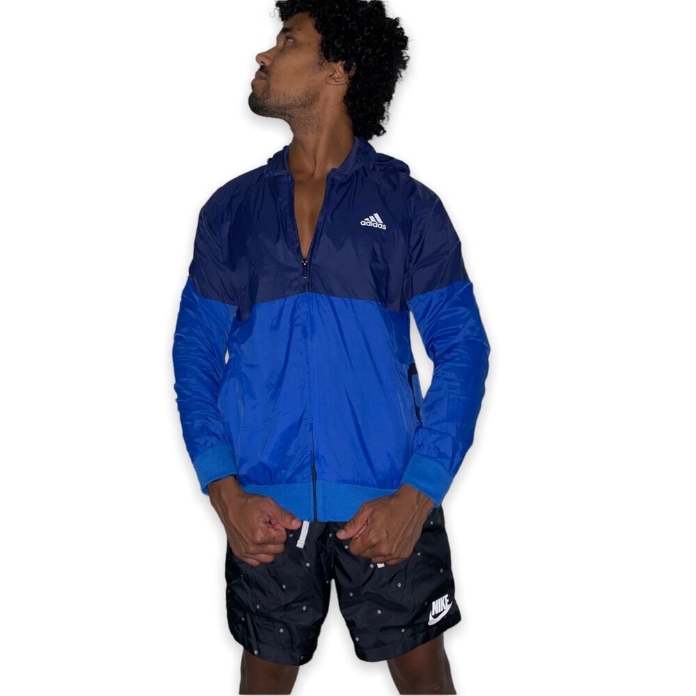 Adidas Vintage Rare Neo Nylon Glanz Soccer Jacket Windbreaker Blue Med